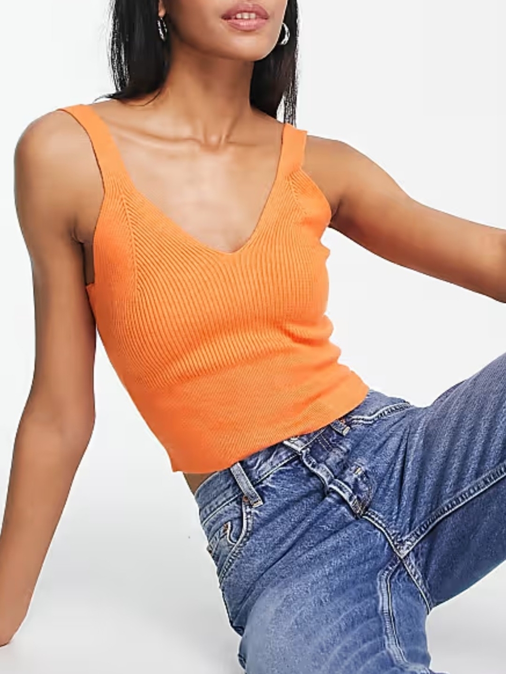 House of Harlow 1960 Orange Ribbed V-Neck Tank.sz.xs/viscose
